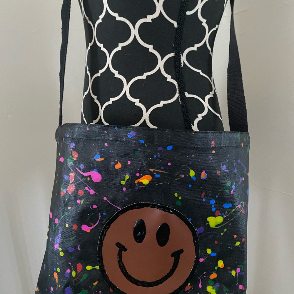 Upcycle black canvas crossbody shoulder  bag.